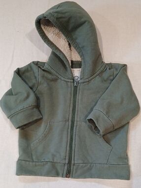 Kids Olive Green Hooded Sherpa Zip Hoodie